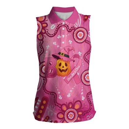 Boo for a Cure Pink Ghost Women Sleeveless Polo Shirt Aboriginal Halloween Wear Pink