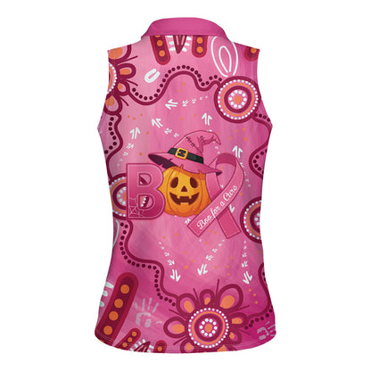 Boo for a Cure Pink Ghost Women Sleeveless Polo Shirt Aboriginal Halloween Wear Pink