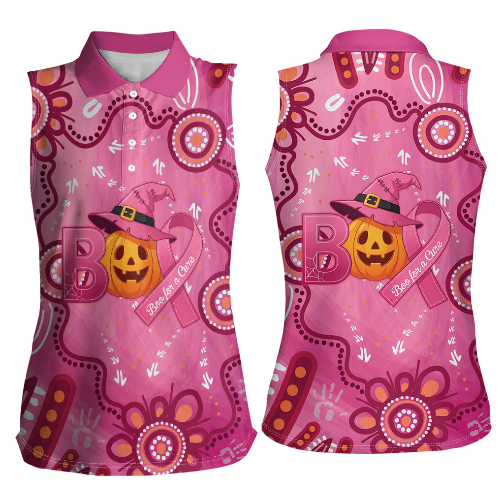 Boo for a Cure Pink Ghost Women Sleeveless Polo Shirt Aboriginal Halloween Wear Pink