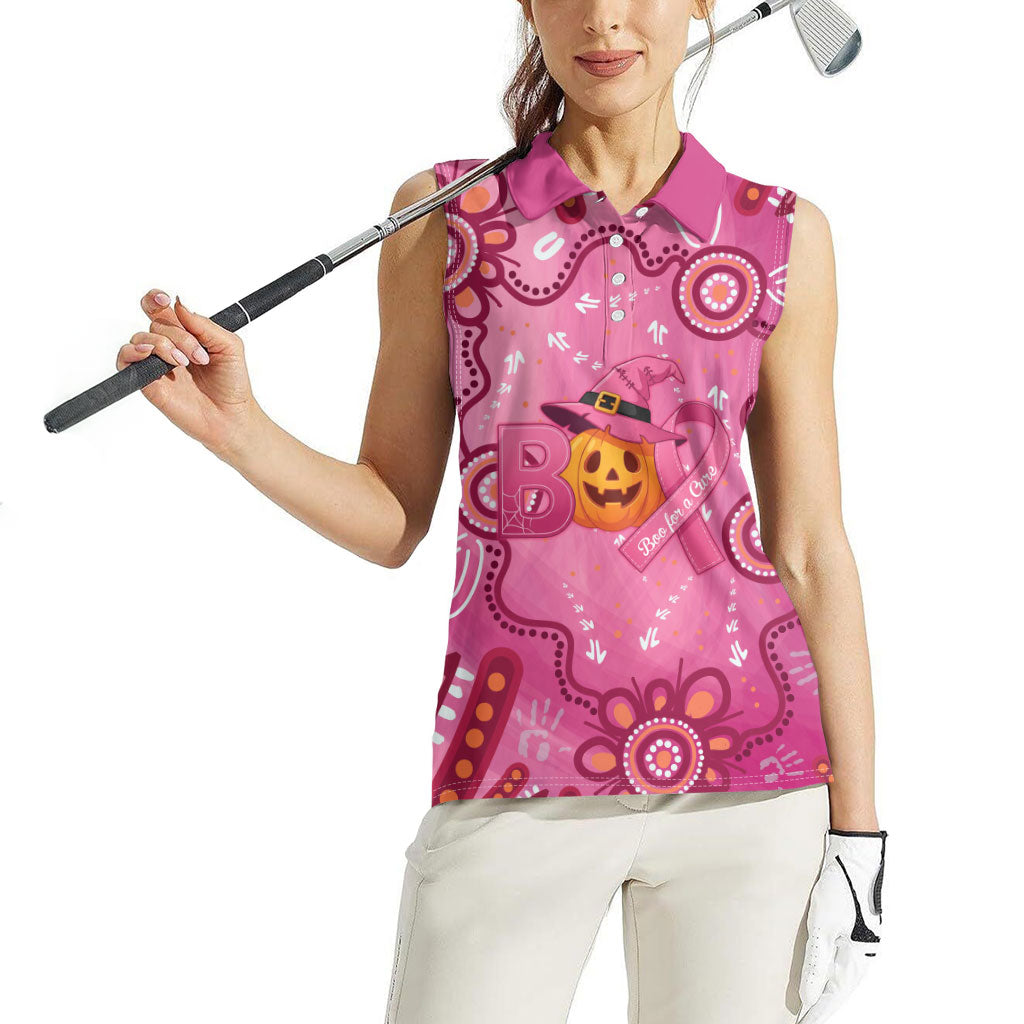 Boo for a Cure Pink Ghost Women Sleeveless Polo Shirt Aboriginal Halloween Wear Pink