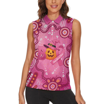 Boo for a Cure Pink Ghost Women Sleeveless Polo Shirt Aboriginal Halloween Wear Pink
