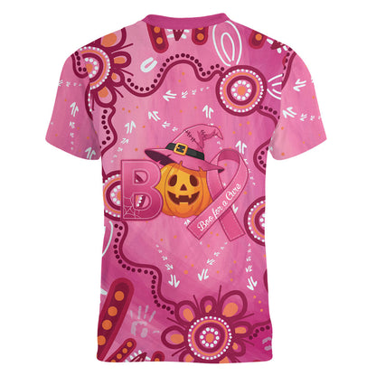 Boo for a Cure Pink Ghost Women V-Neck T-Shirt Aboriginal Halloween Wear Pink
