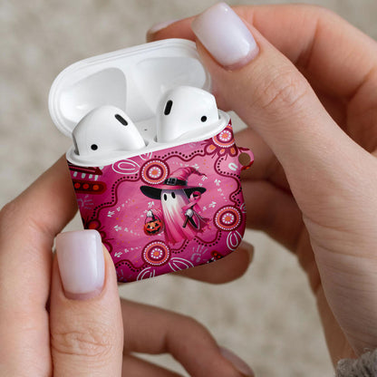 Pink Ghost Ribbon AirPods Case Aboriginal Halloween Wear Pink