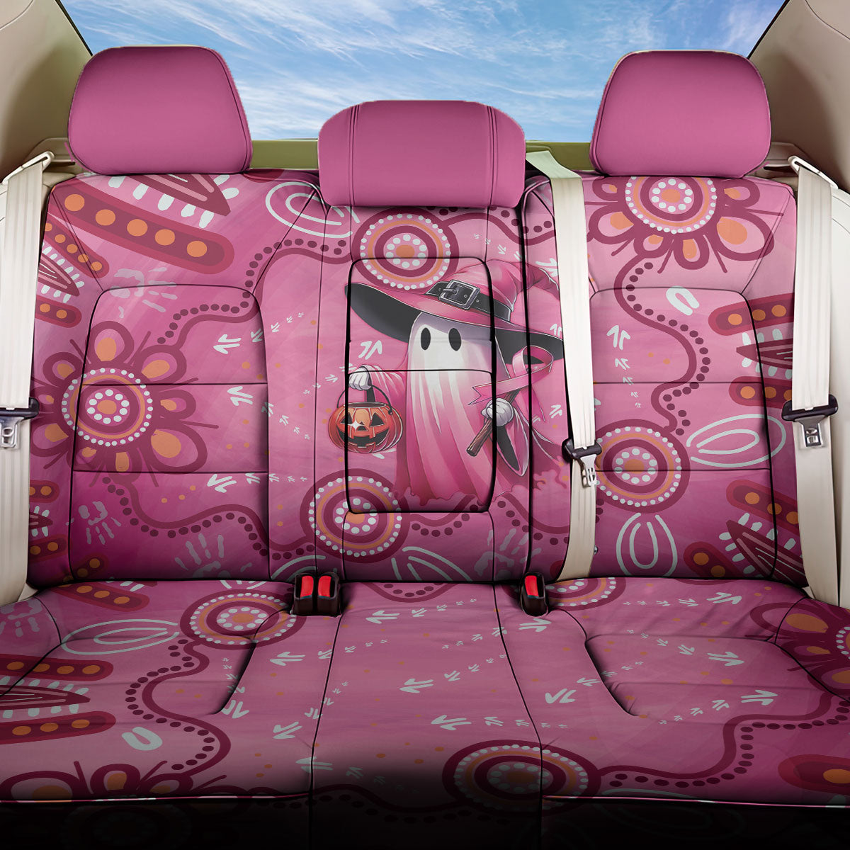 Pink Ghost Ribbon Back Car Seat Cover Aboriginal Halloween Wear Pink