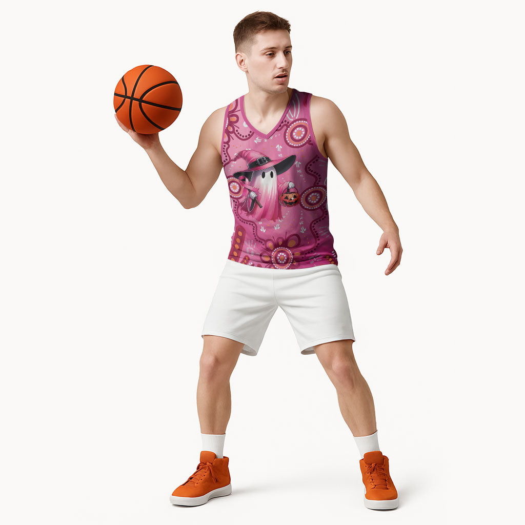 Pink Ghost Ribbon Basketball Jersey Aboriginal Halloween Wear Pink