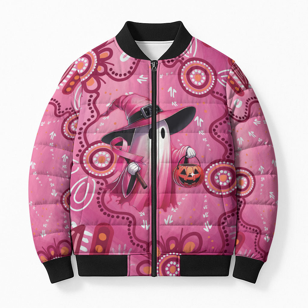 Pink Ghost Ribbon Bomber Puffer Jacket Aboriginal Halloween Wear Pink