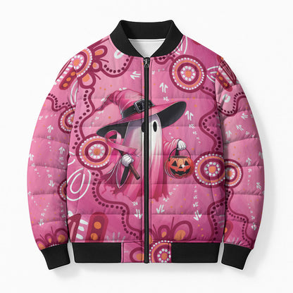 Pink Ghost Ribbon Bomber Puffer Jacket Aboriginal Halloween Wear Pink