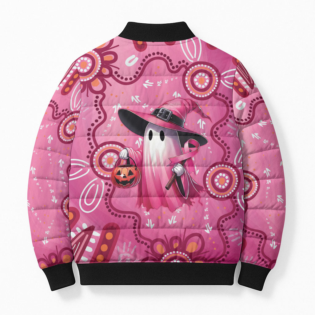 Pink Ghost Ribbon Bomber Puffer Jacket Aboriginal Halloween Wear Pink