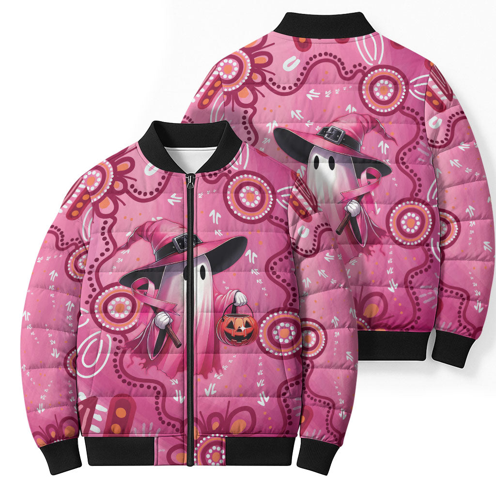 Pink Ghost Ribbon Bomber Puffer Jacket Aboriginal Halloween Wear Pink