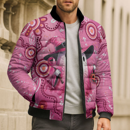 Pink Ghost Ribbon Bomber Puffer Jacket Aboriginal Halloween Wear Pink