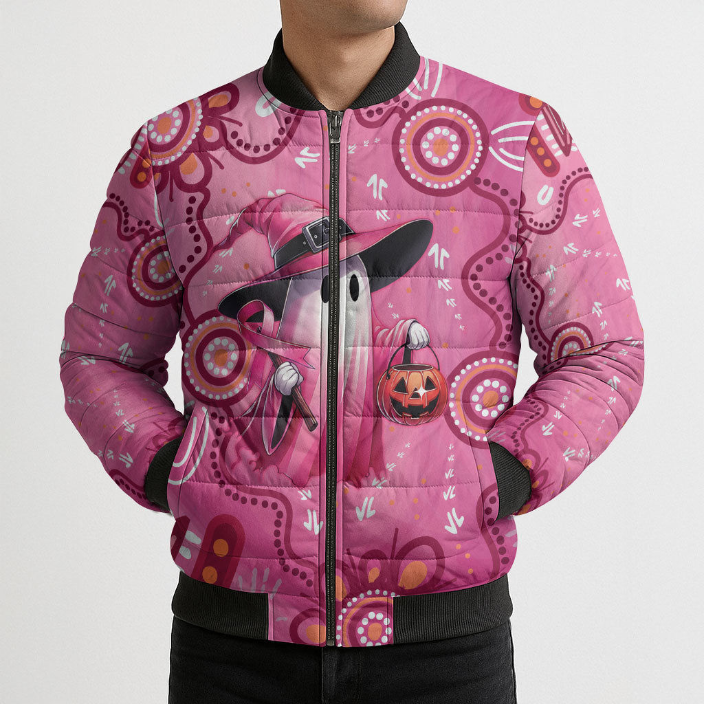 Pink Ghost Ribbon Bomber Puffer Jacket Aboriginal Halloween Wear Pink