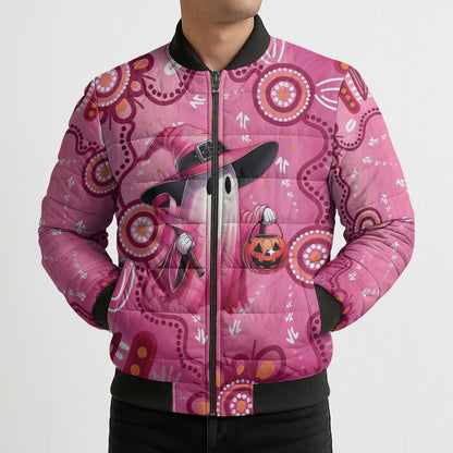 Pink Ghost Ribbon Bomber Puffer Jacket Aboriginal Halloween Wear Pink