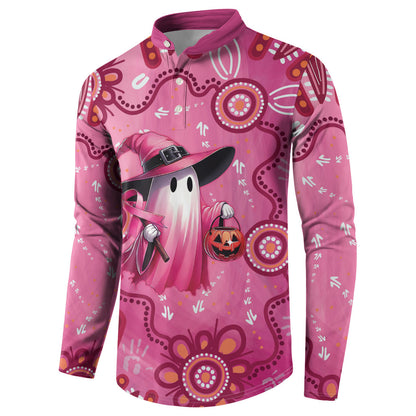 Pink Ghost Ribbon Button Sweatshirt Aboriginal Halloween Wear Pink