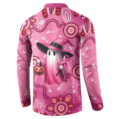 Pink Ghost Ribbon Button Sweatshirt Aboriginal Halloween Wear Pink