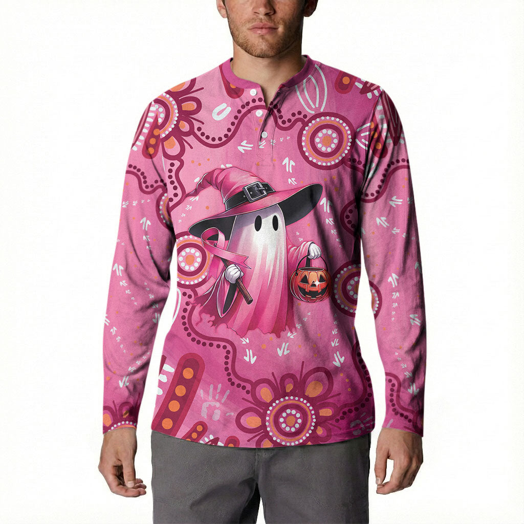 Pink Ghost Ribbon Button Sweatshirt Aboriginal Halloween Wear Pink