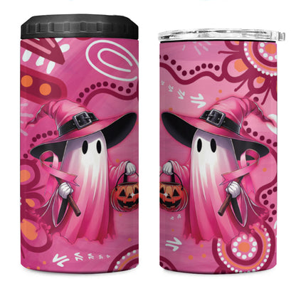 Pink Ghost Ribbon 4 in 1 Can Cooler Tumbler Aboriginal Halloween Wear Pink