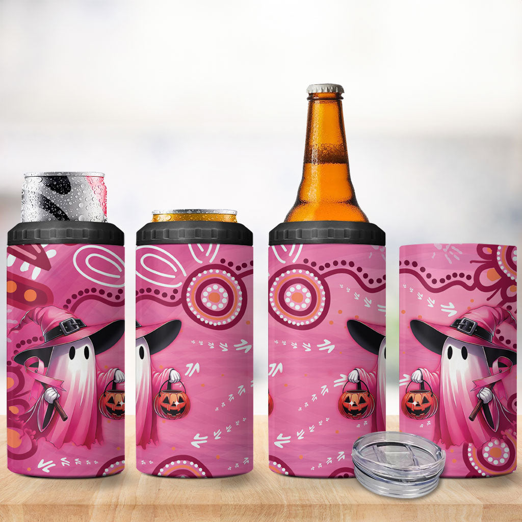 Pink Ghost Ribbon 4 in 1 Can Cooler Tumbler Aboriginal Halloween Wear Pink