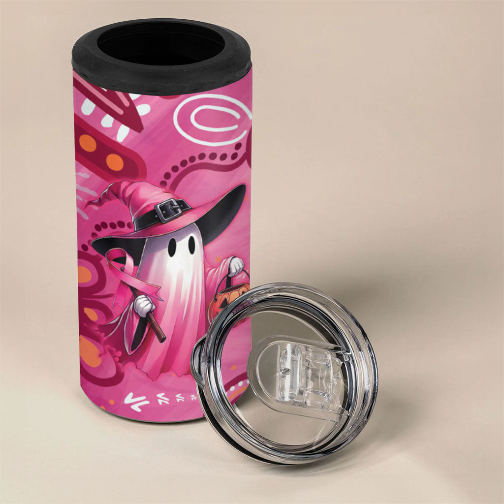 Pink Ghost Ribbon 4 in 1 Can Cooler Tumbler Aboriginal Halloween Wear Pink