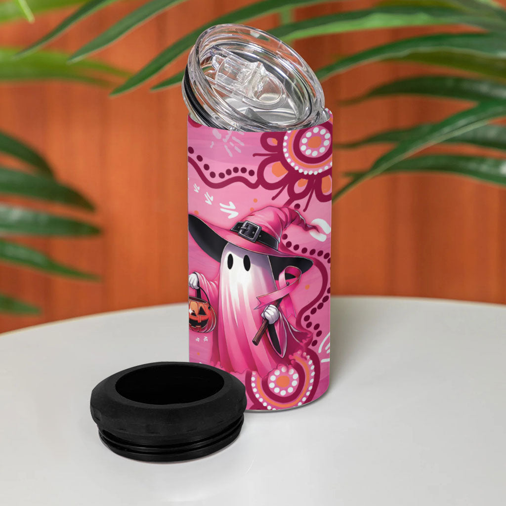 Pink Ghost Ribbon 4 in 1 Can Cooler Tumbler Aboriginal Halloween Wear Pink