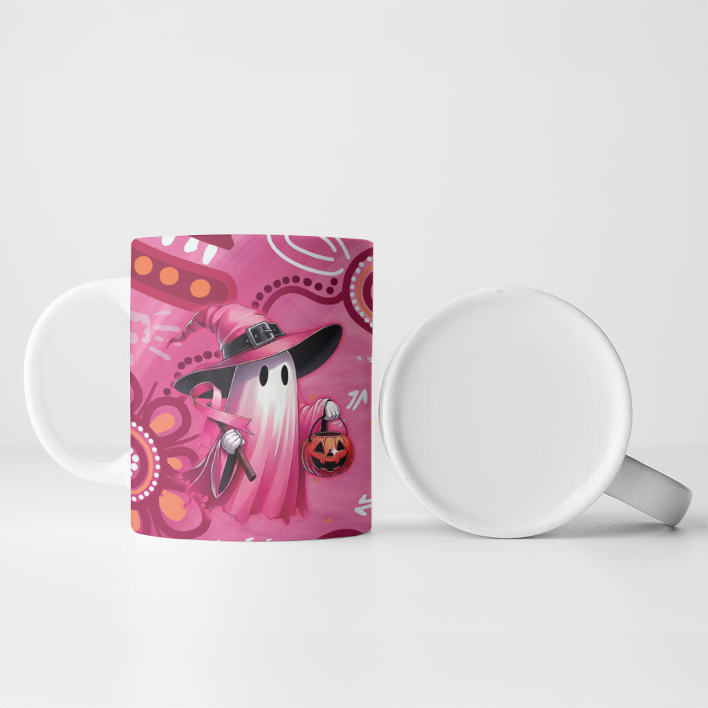 Pink Ghost Ribbon Ceramic Mug Aboriginal Halloween Wear Pink