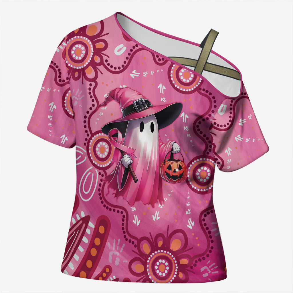 Pink Ghost Ribbon Cross Shoulder Shirt Aboriginal Halloween Wear Pink