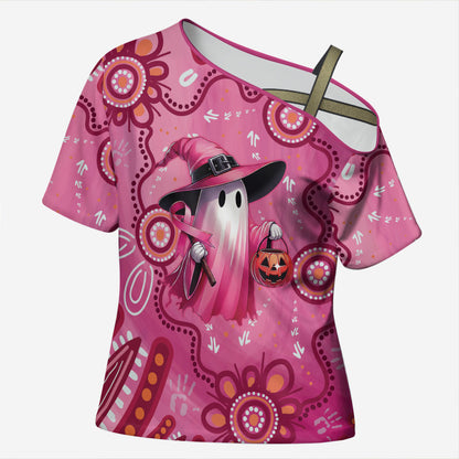 Pink Ghost Ribbon Cross Shoulder Shirt Aboriginal Halloween Wear Pink