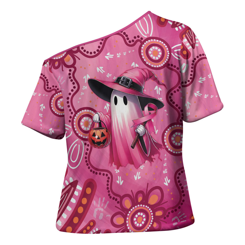Pink Ghost Ribbon Cross Shoulder Shirt Aboriginal Halloween Wear Pink