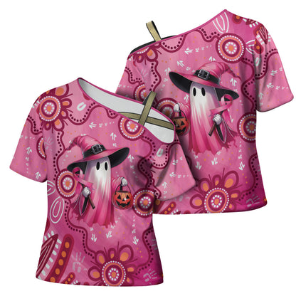 Pink Ghost Ribbon Cross Shoulder Shirt Aboriginal Halloween Wear Pink