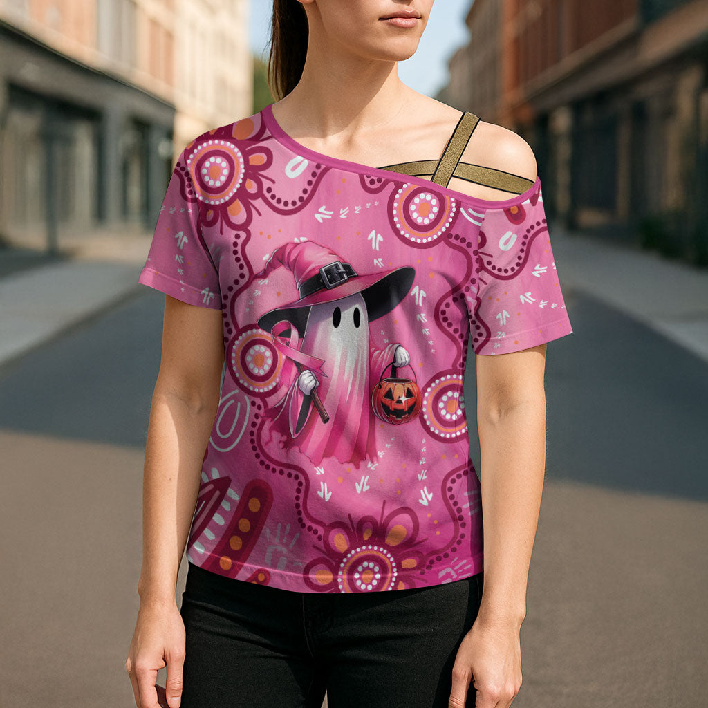 Pink Ghost Ribbon Cross Shoulder Shirt Aboriginal Halloween Wear Pink