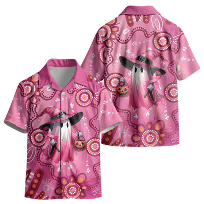Pink Ghost Ribbon Kid Hawaiian Shirt Aboriginal Halloween Wear Pink