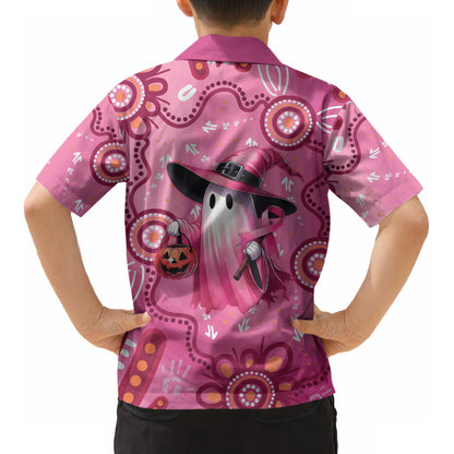Pink Ghost Ribbon Kid Hawaiian Shirt Aboriginal Halloween Wear Pink