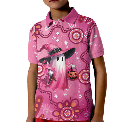 Pink Ghost Ribbon Kid Polo Shirt Aboriginal Halloween Wear Pink