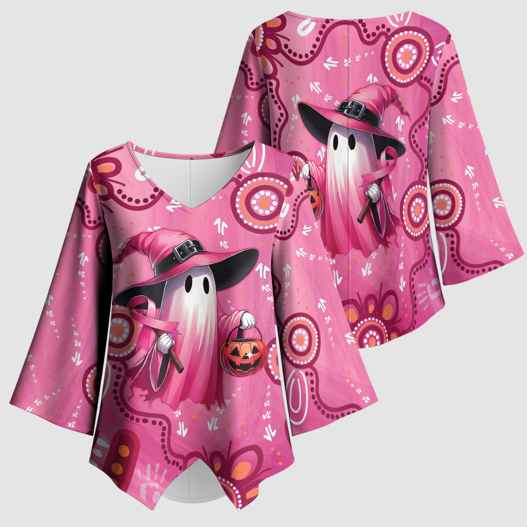 Pink Ghost Ribbon Kimono Sleeve Blouse Aboriginal Halloween Wear Pink
