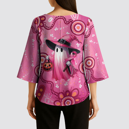 Pink Ghost Ribbon Kimono Sleeve Blouse Aboriginal Halloween Wear Pink