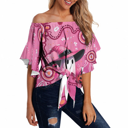 Pink Ghost Ribbon Off Shoulder Wrap Waist Top Aboriginal Halloween Wear Pink