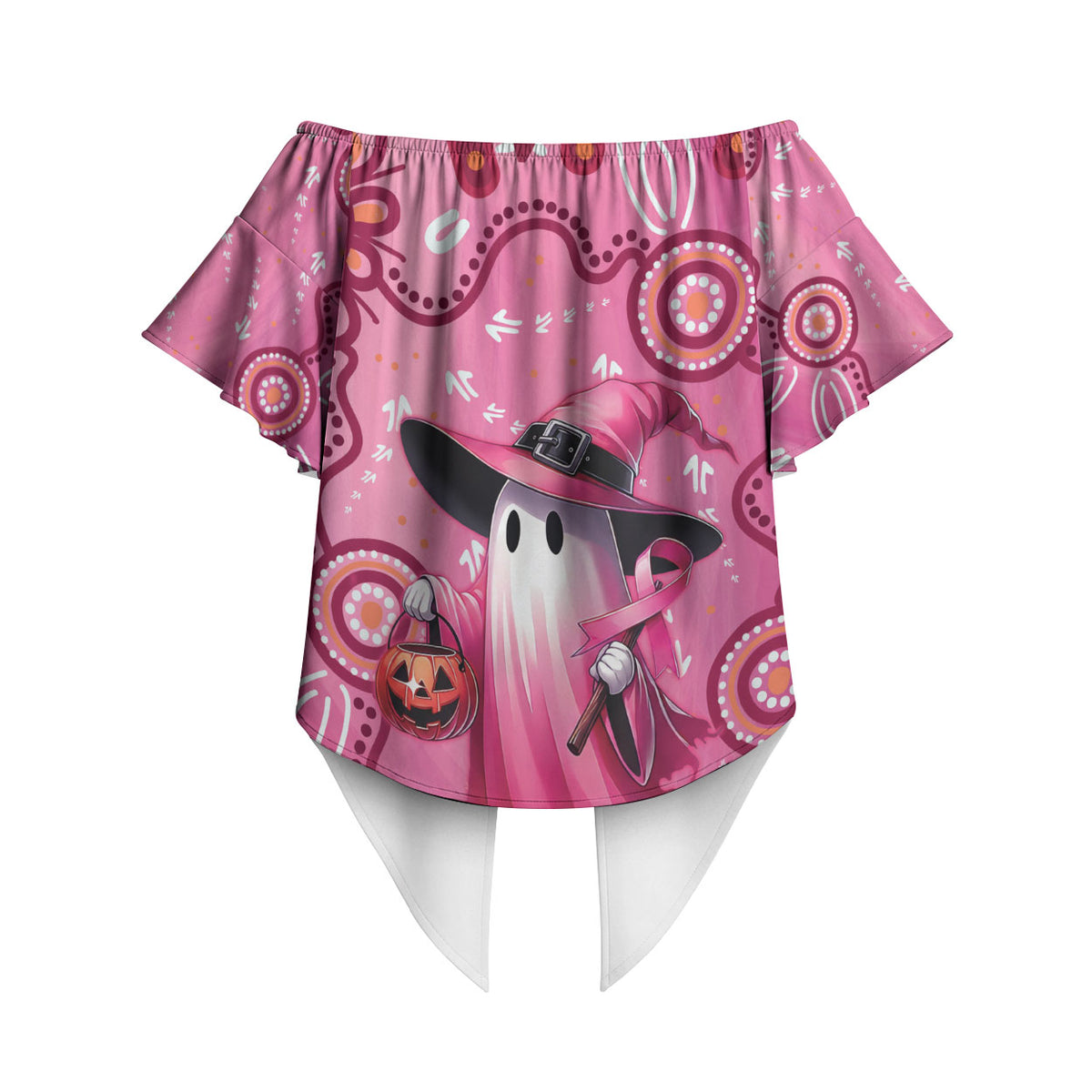 Pink Ghost Ribbon Off Shoulder Wrap Waist Top Aboriginal Halloween Wear Pink