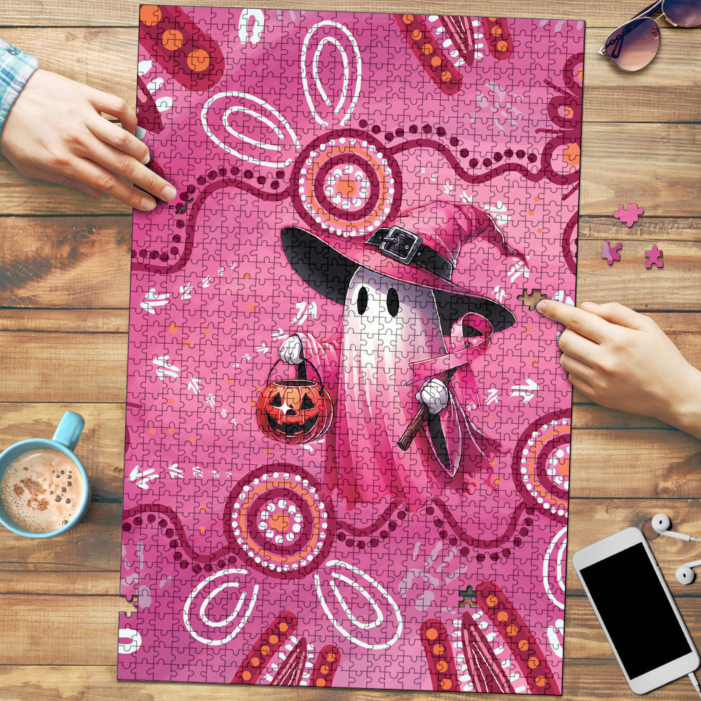 Pink Ghost Ribbon Puzzle Aboriginal Halloween Wear Pink