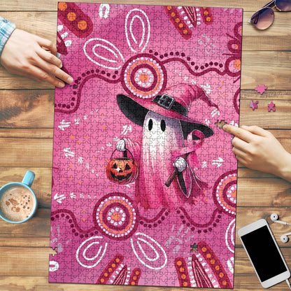 Pink Ghost Ribbon Puzzle Aboriginal Halloween Wear Pink