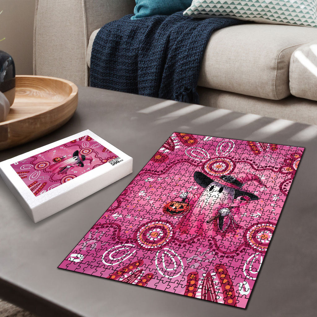 Pink Ghost Ribbon Puzzle Aboriginal Halloween Wear Pink