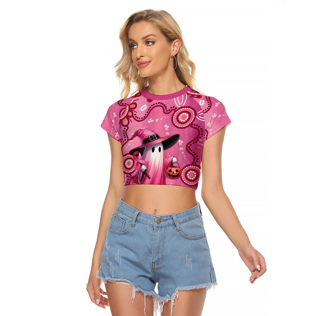 Pink Ghost Ribbon Raglan Cropped T Shirt Aboriginal Halloween Wear Pink