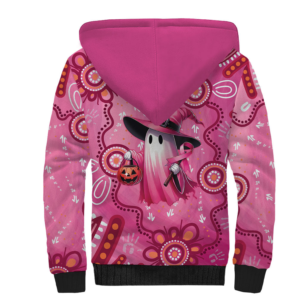 Pink Ghost Ribbon Sherpa Hoodie Aboriginal Halloween Wear Pink