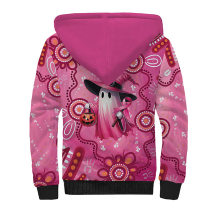 Pink Ghost Ribbon Sherpa Hoodie Aboriginal Halloween Wear Pink