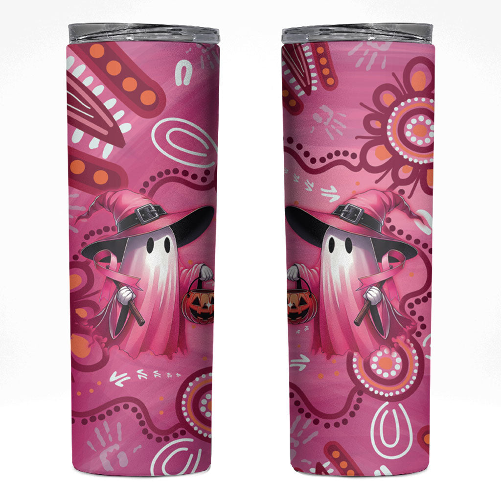 Pink Ghost Ribbon Skinny Tumbler Aboriginal Halloween Wear Pink