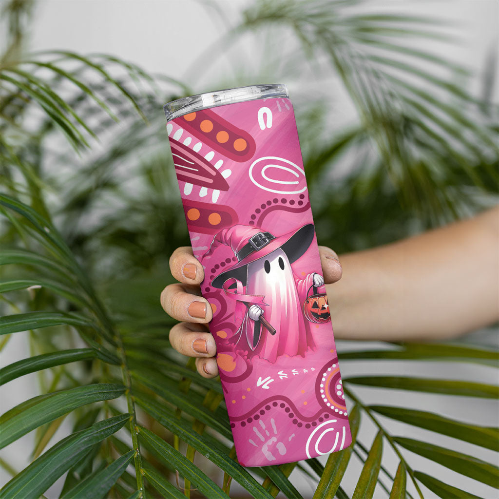 Pink Ghost Ribbon Skinny Tumbler Aboriginal Halloween Wear Pink