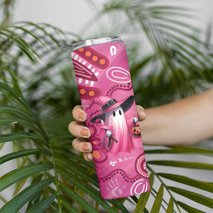 Pink Ghost Ribbon Skinny Tumbler Aboriginal Halloween Wear Pink