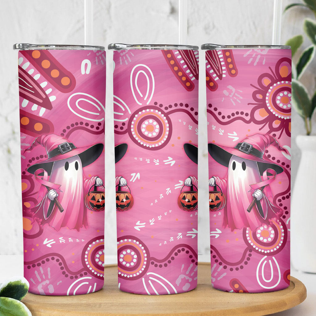 Pink Ghost Ribbon Skinny Tumbler Aboriginal Halloween Wear Pink