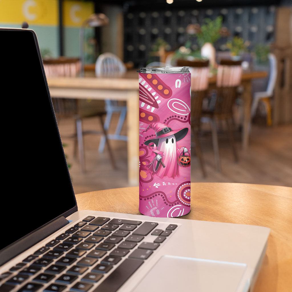 Pink Ghost Ribbon Skinny Tumbler Aboriginal Halloween Wear Pink