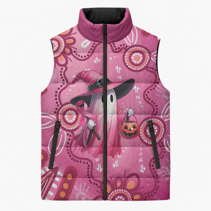 Pink Ghost Ribbon Sleeveless Puffer Jacket Aboriginal Halloween Wear Pink