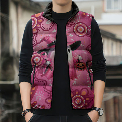 Pink Ghost Ribbon Sleeveless Puffer Jacket Aboriginal Halloween Wear Pink