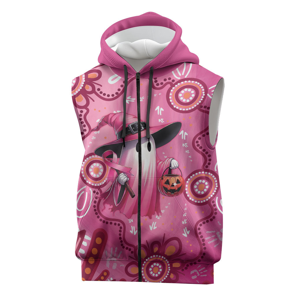 Pink Ghost Ribbon Sleeveless Zip Hoodie Aboriginal Halloween Wear Pink